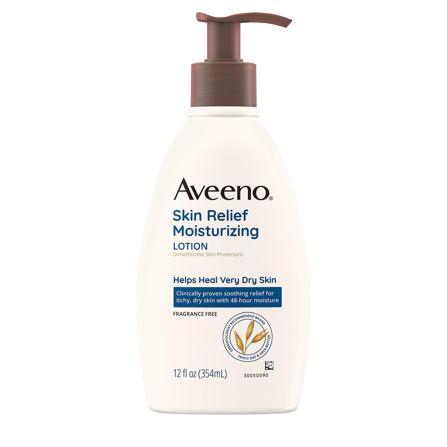 Aveeno Skin Relief 24-Hour Moisturizing Lotion for Sensitive Skin with Natural Shea Butter &amp; Triple Oat Complex, Unscented Therapeutic Lotion for Extra Dry, Itchy Skin, 12 fl. oz