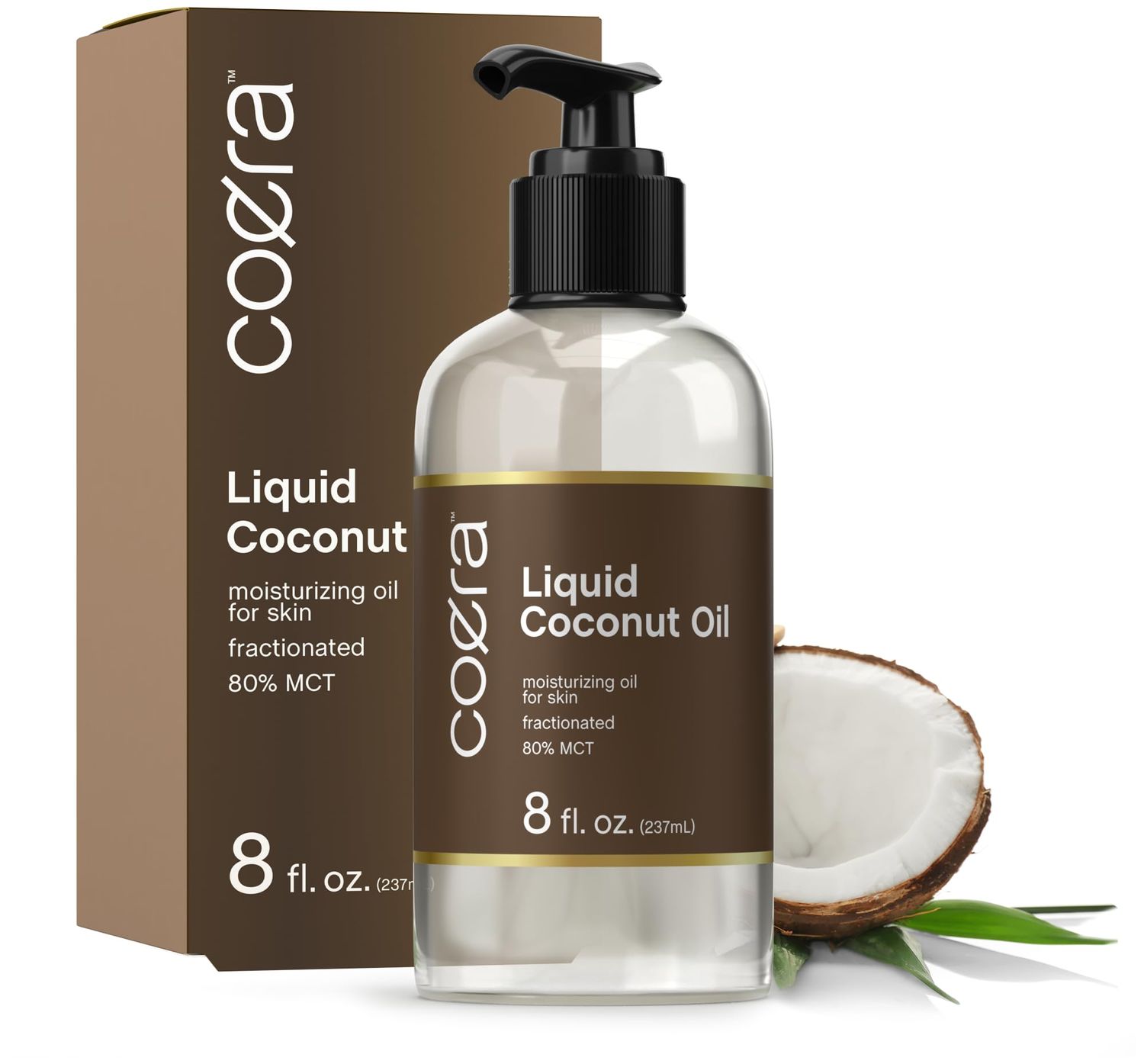 Coera Fractionated Coconut Oil | 8 fl oz | Liquid Moisturizing Oil for Skin | Free of Parabens, SLS, &amp; Fragrances | Packaging May Vary