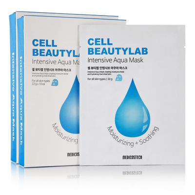 CELL BEAUTYLAB Intensive Aqua Mask 20 PackHydrating, Moisturizing and Soothing Face Sheet Mask for All Skin TypesWith Hyaluronic Acid, Panthenol, Shea Butter, Jojob Oil, Witch Hazel