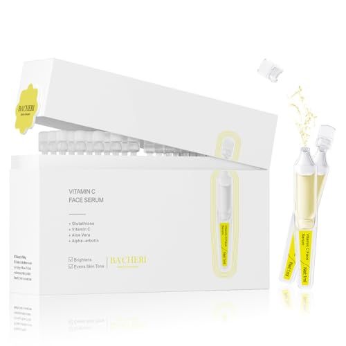 BACHERI Vitamin C Serum for Face with Hyaluronic Acid, Glutathione, Organic Aloe Vera, Hydrating &amp; Brightening Serum, Dark Spot Remover, Anti Aging Facial Serum, 30 Ampoules