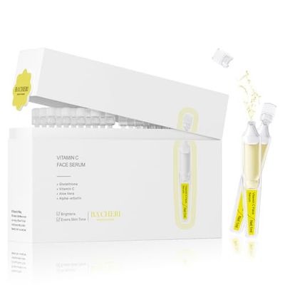 BACHERI Vitamin C Serum for Face with Hyaluronic Acid, Glutathione, Organic Aloe Vera, Hydrating &amp; Brightening Serum, Dark Spot Remover, Anti Aging Facial Serum, 30 Ampoules