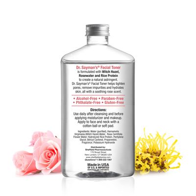 Dr. Saymans Alcohol-Free Facial Toner with Witch Hazel, Rosewater &amp; Rice Protein, Removes Impurities &amp; Hydrates Your Face, 9 oz