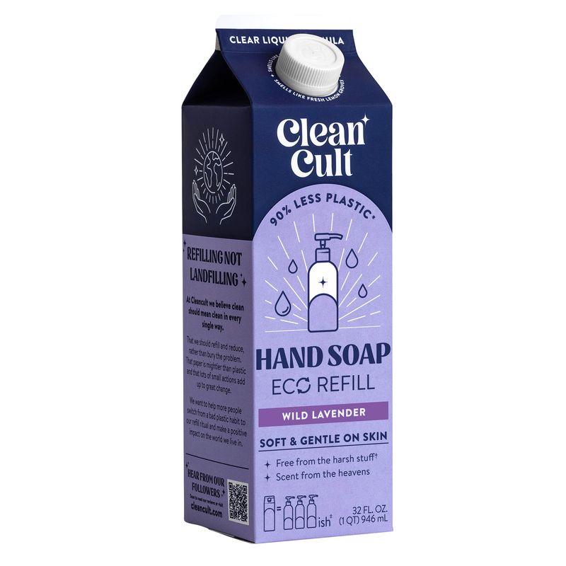 Cleancult Liquid Hand Soap Refill - Wild Lavender - Moisturizes Dry &amp; Sensitive Skin - Made with Aloe Vera &amp; Lavender Essential Oils - Eco Friendly - Paper-Based Packaging - 32 oz/1 Pack
