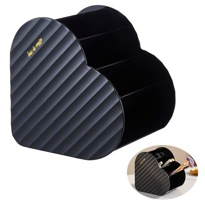DASITON Large Capacity Makeup Brush Holder Organizer,4 Slot Love Makeup Brushes Cup,Heart shaped Makeup Organizer,for Vanity,Bathroom,Desk Storage Container,Cosmetic Display cases(Black)