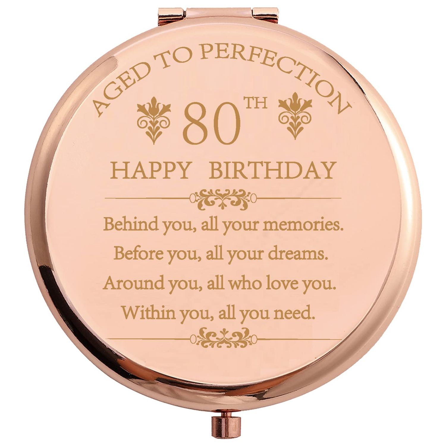 COFOZA 1943 80th Birthday Gifts for Woman Grandmom Mother Stainless Steel Rose Gold Compact Pocket Travel Makeup Mirror 80 Years Old Inspiration Gift Behind You All Your Mermories with Gift Box