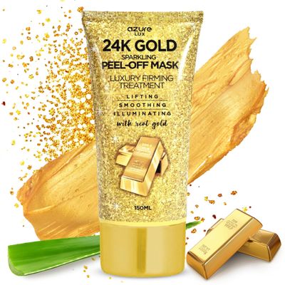 AZURE 24K Gold Firming Peel Off Face Mask- Anti Aging, Lifting, Illuminating &amp; Revitalizing - Removes Blackheads, Dirt &amp; Oils - With Hyaluronic Acid and Collagen - Skin Care - 150mL