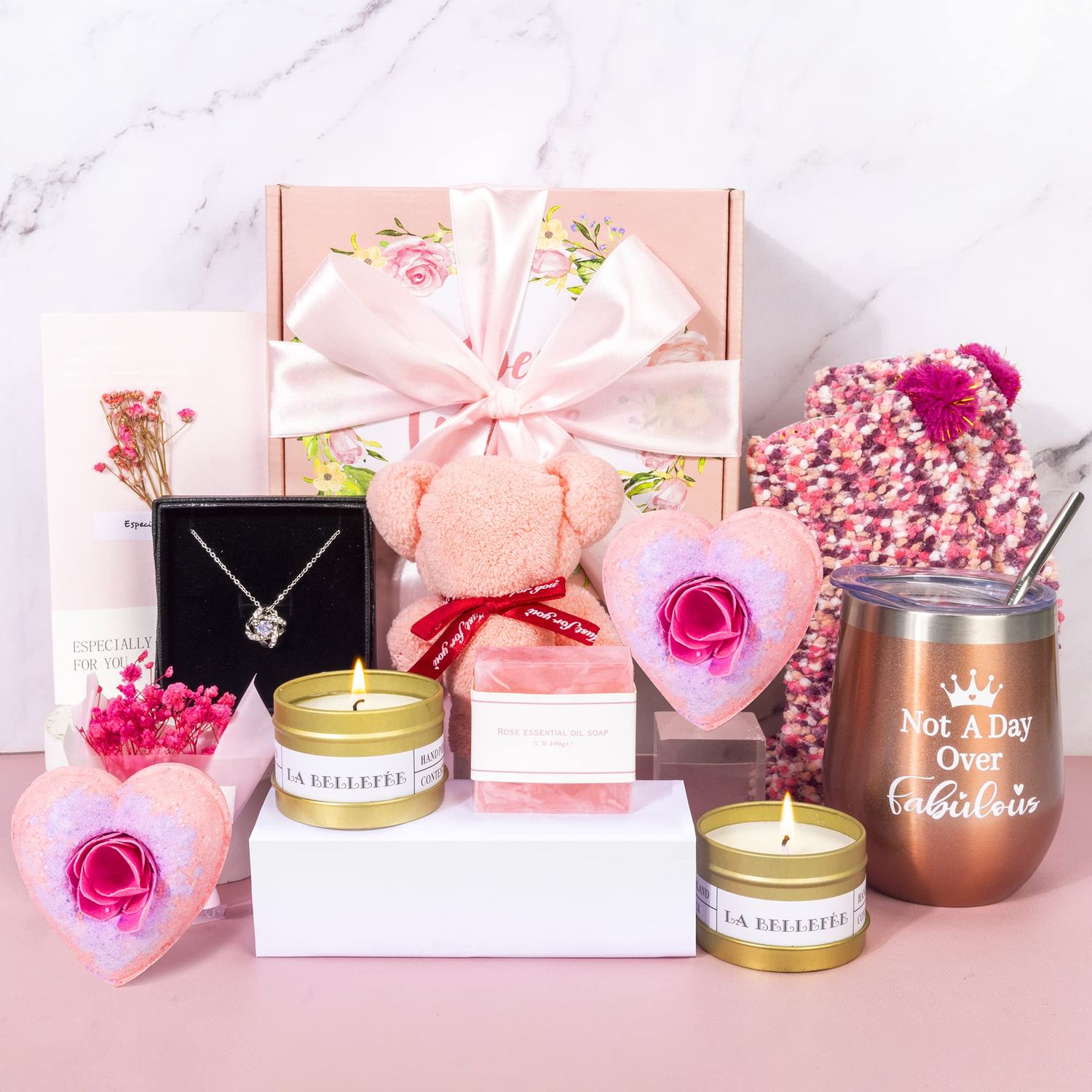 Birthday Gifts for Women, Relaxing Spa Gift Box Basket for Her, Pampering Gifts Thank You Gifts for Girls, Mom Wife Sister Best Friend Unique Happy Birthday Bath Set Gift Ideas