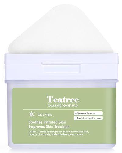 DERMAL Teatree Calming Toner Pad - Korean Toner Pad for Calming &amp; Acne Improvement with Zinc PCA - Vegan Gauze Tencel Square Pads - High Capacity, 120 Sheets