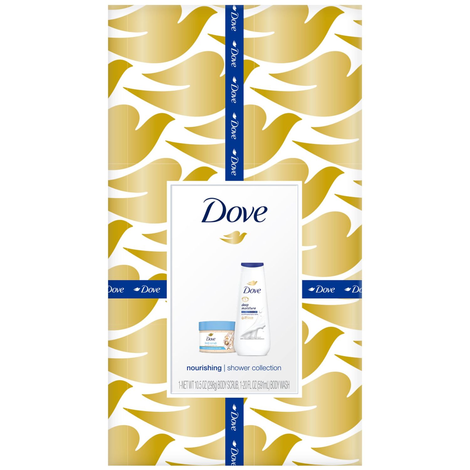 Dove Nourishing Care Gift Set - Deep Moisture Body Wash + Crushed Macadamia &amp; Rice Milk Exfoliating Body Polish (2 Piece Set)