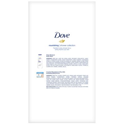 Dove Nourishing Care Gift Set - Deep Moisture Body Wash + Crushed Macadamia &amp; Rice Milk Exfoliating Body Polish (2 Piece Set)