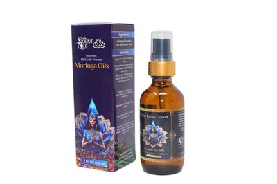 100% Pure Moringa Oil blended with Blue Lotus Flower Essential Oil and Monoatomic Gold, Premium Pure Moringa Seed Oil for Radiant Skin, Nourishing &amp; Hydrating Face, Hair, Nails, and Body - 2oz. (60ml)