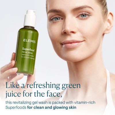 ELEMIS Superfood Facial Wash, 200ml - Revitalizing Daily Prebiotic Gel Wash, Gently Cleanse, Nourish & Balance Skin for Glowing Complexion, Hydrating Facial Cleanser to Remove Grime