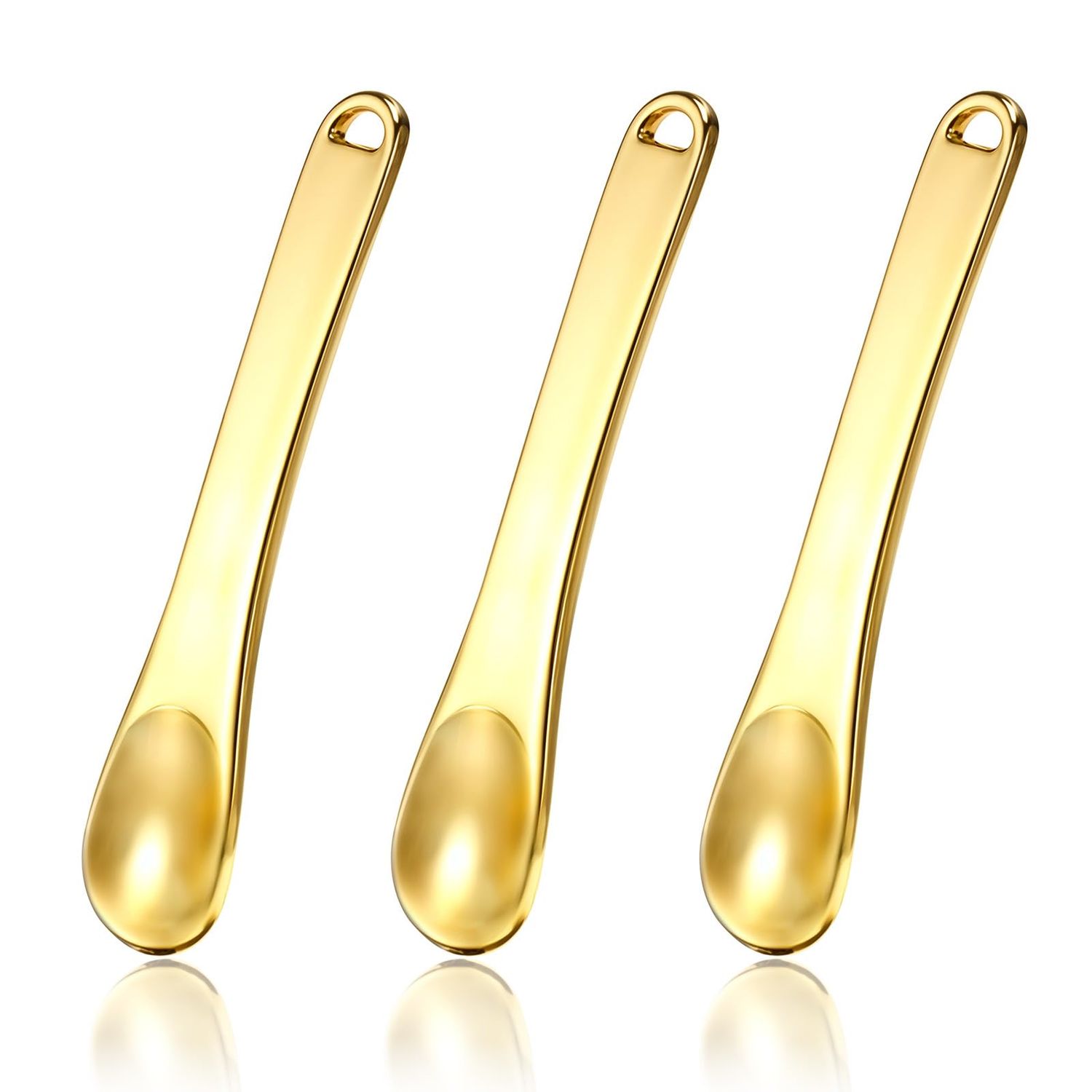 EupHHonycs 3 Pcs Mini Metal Makeup Spatula Tool, Skincare Spatula, Skin Care Cosmetic Spoon, Metal Cosmetic Spatulas Makeup Applicator Small Scoops Facial Applicator Tool, Reusable Applicator(Gold)