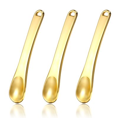 EupHHonycs 3 Pcs Mini Metal Makeup Spatula Tool, Skincare Spatula, Skin Care Cosmetic Spoon, Metal Cosmetic Spatulas Makeup Applicator Small Scoops Facial Applicator Tool, Reusable Applicator(Gold)