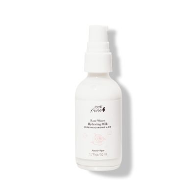 100% PURE Rose Water Hydrating Milk Face Moisturizer Natural Care Hyaluronic Acid, Squalene Replenish Suppleness Dry Dehydrated Skin - Vegan - 1.7oz