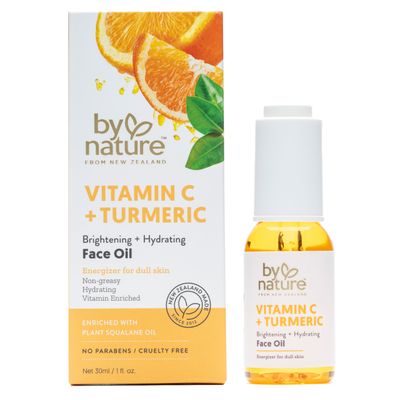 By Nature Brightening &amp; Hydrating Face Oil - Vitamin C Oil &amp; Turmeric Extract Enriched with Plant Squalane Oil for Face- Revitalize Dull, Tired Skin - Vitamin C Face Oil for Women and Men, 1 Fl Oz