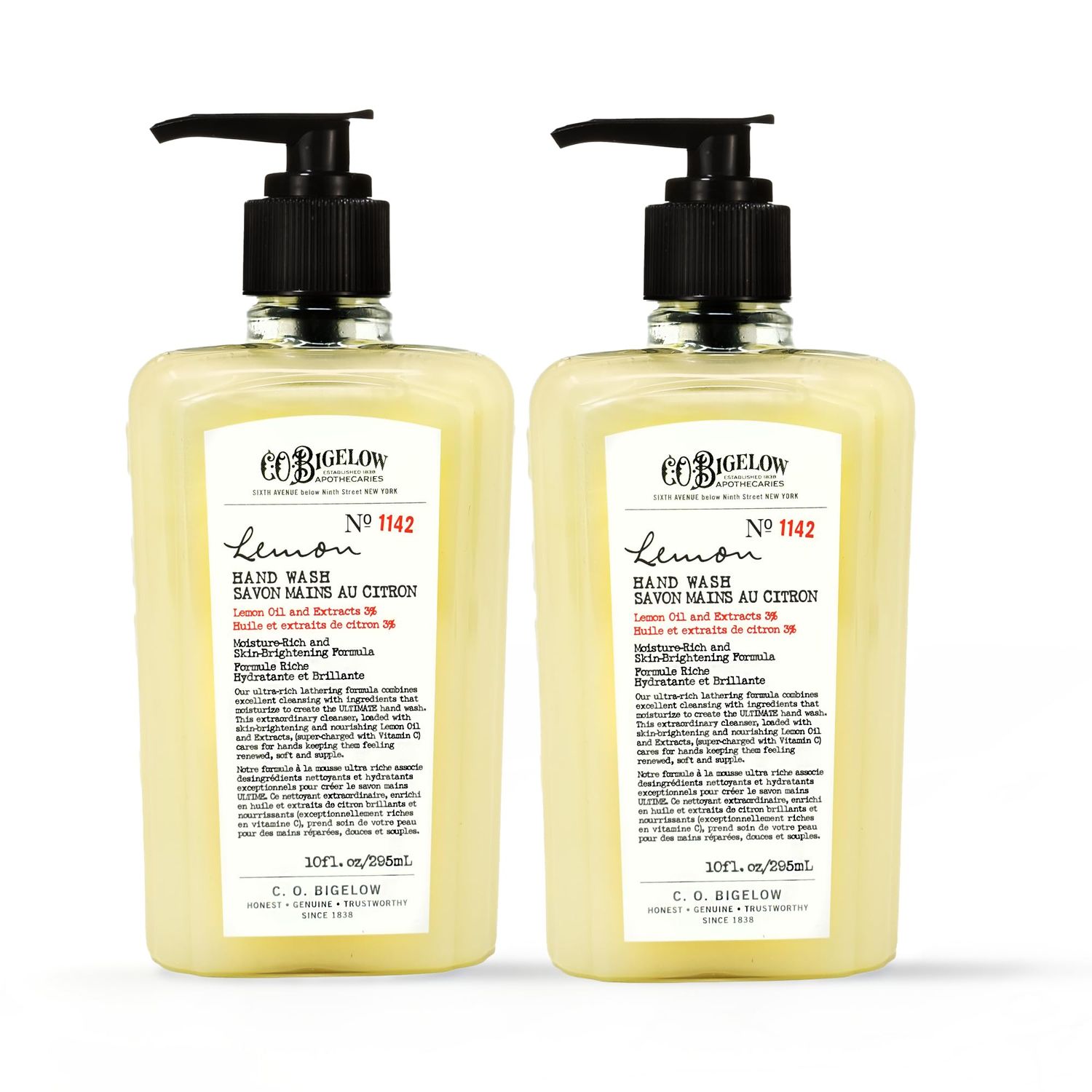 C.O. Bigelow Lemon Hand Wash - No. 1142, Moisturizing Liquid Hand Soaps with Lemon Extract &amp; Vitamin C, Cruelty Free &amp; Gentle for All Skin Types, 2 Pack, 10fl oz. each