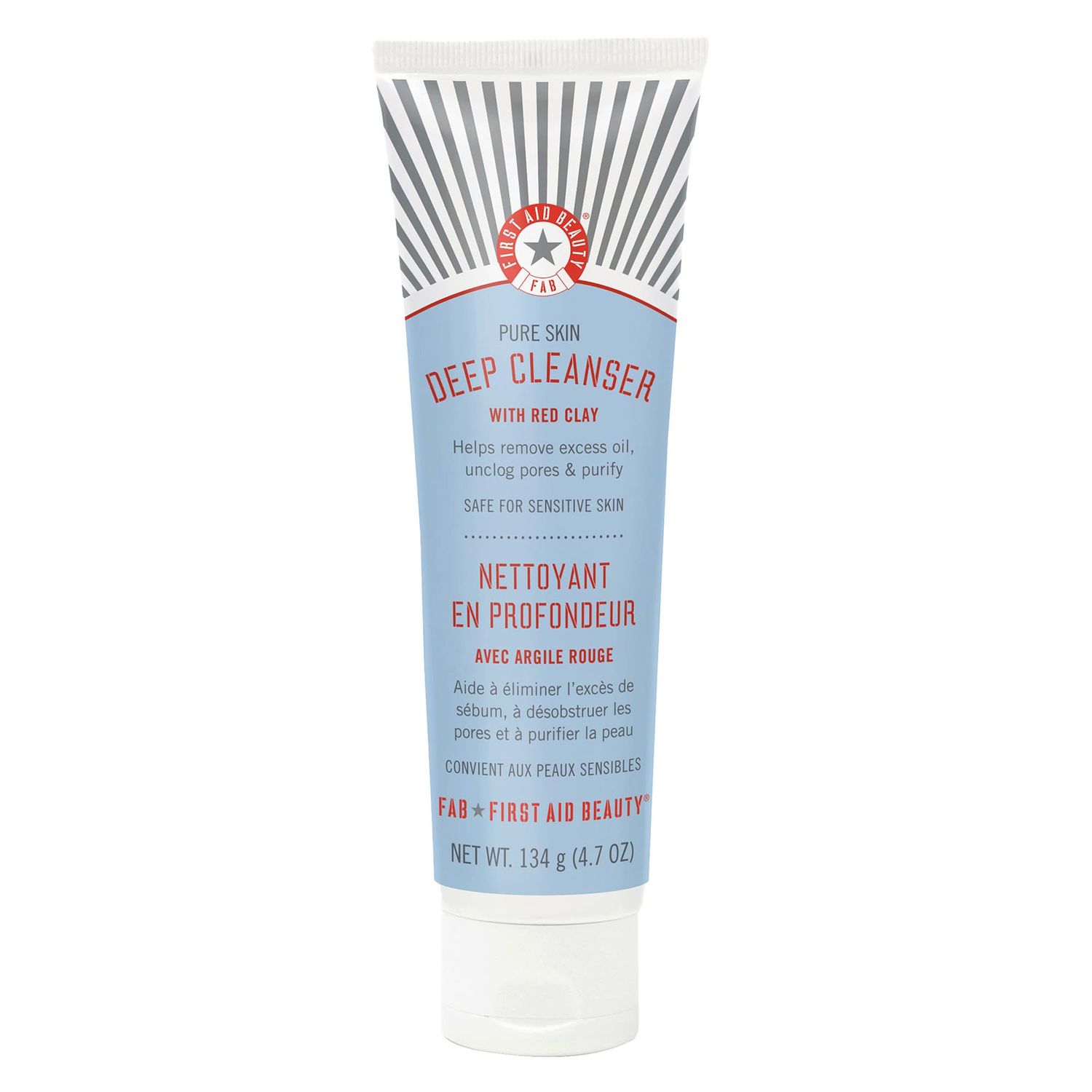 First Aid Beauty - Pure Skin Deep Cleanser with Red Clay, Deep Cleansing Face Wash with Antioxidant Booster for Oily and Blemish-Prone Skin, Reduce Oil &amp; Unclog Pores, Safe for Sensitive Skin, 4.7 oz
