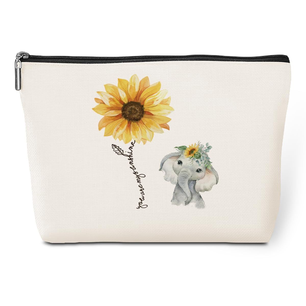 Funny Sunflower Elephant Makeup Bag Romantic My Sunshine I Love You Gifts for Her Women Friend Mom Wife Girlfriend Travel Toiletry Bag for Graduation Wedding Anniversary Birthday Christmas