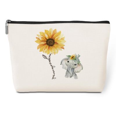 Funny Sunflower Elephant Makeup Bag Romantic My Sunshine I Love You Gifts for Her Women Friend Mom Wife Girlfriend Travel Toiletry Bag for Graduation Wedding Anniversary Birthday Christmas