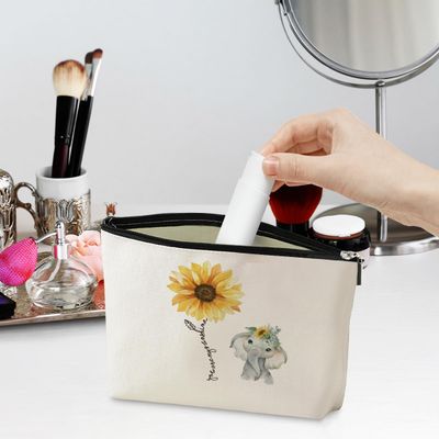Funny Sunflower Elephant Makeup Bag Romantic My Sunshine I Love You Gifts for Her Women Friend Mom Wife Girlfriend Travel Toiletry Bag for Graduation Wedding Anniversary Birthday Christmas