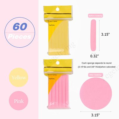 Facial Sponge Compressed,60 Pcs PVA Professional Makeup Removal Wash Round Face Sponges Spa Pads Exfoliating Cleansing for Women,Yellow,Pink