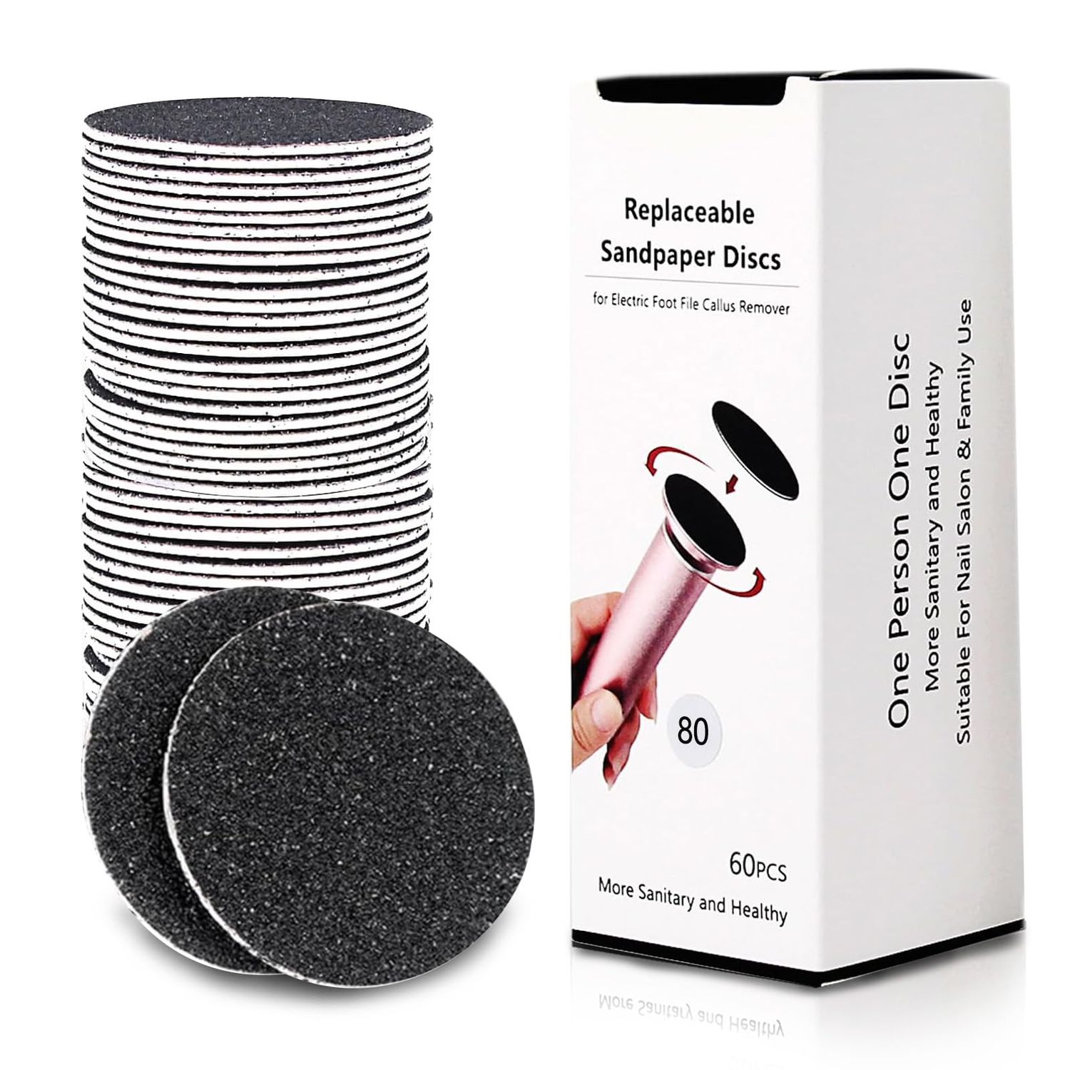 60 Pcs Replaceable Sandpaper Refill Discs for Electric Foot File Callus Remover Foot Care Dead Skin Cracked Hard Skin Removal - Coarse 80 Grit