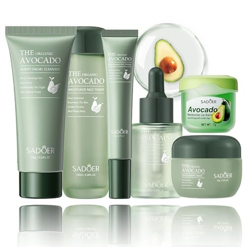 Avocado Skincare Set, 6-In-1 Skincare Gift Set For Teenage Girls - Cleanser, Serum, Face &amp; Eye Cream, Toner, Lip Balm, Facial Kit Anti-Aging Skin Care Kit For Women, Face Care Set Birthday Gifts