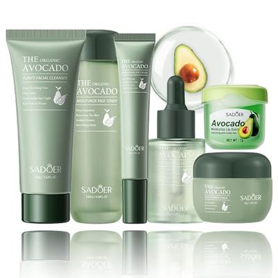 Avocado Skincare Set, 6-In-1 Skincare Gift Set For Teenage Girls - Cleanser, Serum, Face &amp; Eye Cream, Toner, Lip Balm, Facial Kit Anti-Aging Skin Care Kit For Women, Face Care Set Birthday Gifts