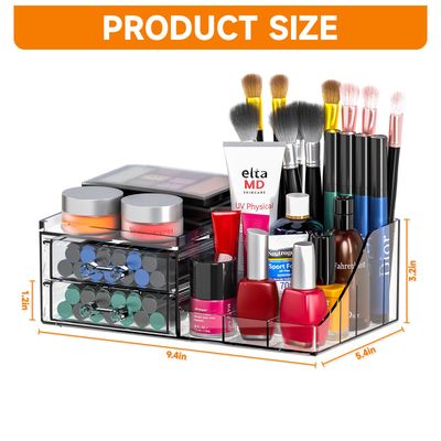 Cq acrylic Clear Makeup Organizer for Vanity,2 Drawers Skincare Organizer,Cute Make up Organizers for Counter,Small Makeup Holder for Skin Care,Hair Clip,Jewelry,Beauty Organizers and Storage,1 Pack