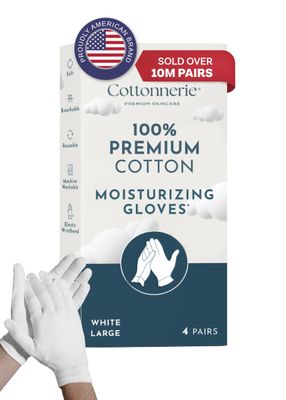 Gaxcoo Cottonnerie Cotton Gloves for Dry Hands Sleeping, Overnight Moisturizing and Sleeping Gloves, Moisture Gloves for Dry Hands Overnight, Hand Care for Eczema, Large, 4 Pairs