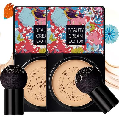 2 Pack Mushroom Head Air Cushion CC Cream Foundation, Beauty Cream EXO TOO, Natural Moisturizing Matte Concealer, Bright Makeup Base, Long Lasting Liquid Foundation with Two Mushroom Head Sponges