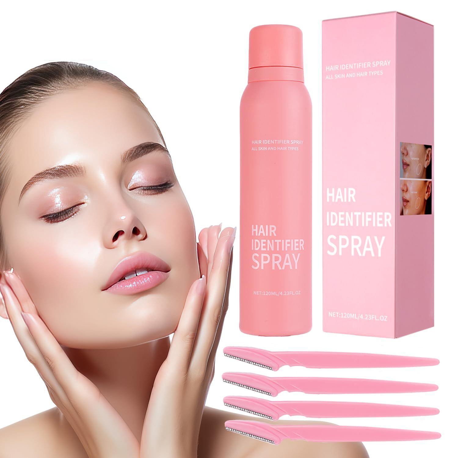Hair Identifier Spray for Face Shaving: Dermaplane Spray and Razor Set - Identifying Fine Hair Peach Fuzz and Moisturizing Skin Before Dermaplaning