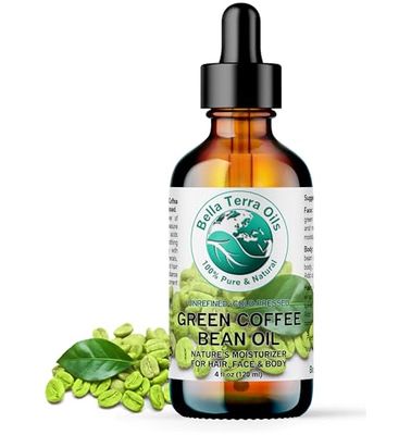 Bella Terra Oils - Green Coffee Bean Oil 4 oz - Rich in Quinic Acid &amp; Lignans, Cold-Pressed from Authentic Coffee Beans, Premium Skin Nourishment