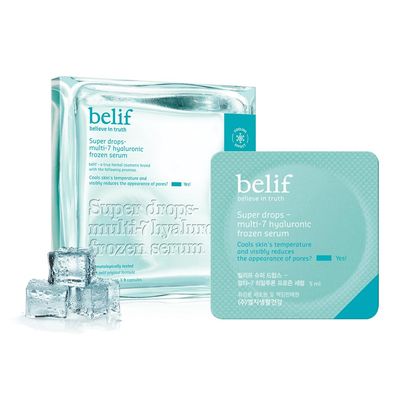 belif Super Drops Multi-7 Hyaluronic Frozen Serum - Hydrating, Soothing, Depuffing Serum with Peptides &amp; Caffeine, Enhances Skin Elasticity, Korean Skincare, 5mlx9EA