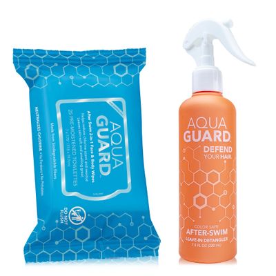 AquaGuard After-Swim UV Leave-In Detangler + AquaGuard After-Swim Face &amp; Body Wipes | Smoothes, Softens &amp; Protects Hair From the Sun | Neutralize chlorine scent and residue, Orange