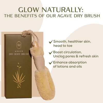 CSM Agave Plant-Based Dry Body Brush: Natural Firm Bristles for Lymphatic Drainage, Cellulite Reduction, Exfoliation, Detox, Circulation & Skin Glow