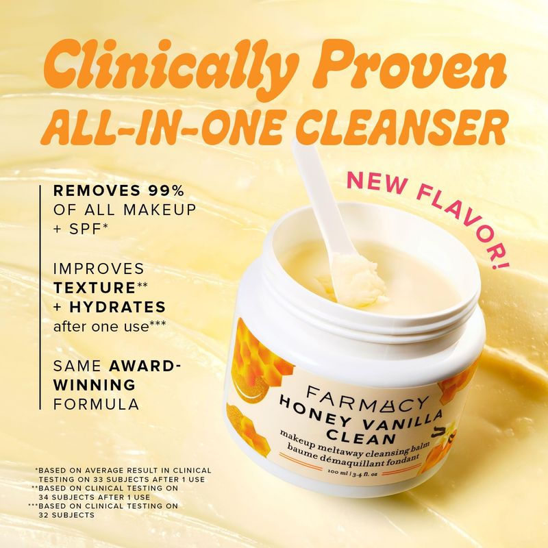Farmacy Makeup Remover Cleansing Balm - Honey Vanilla Waterproof Makeup Remover &amp; Oil Based Cleanser - Gentle Exfoliating Double Cleanser - Melts From Balm to Milky Lather (100ml)
