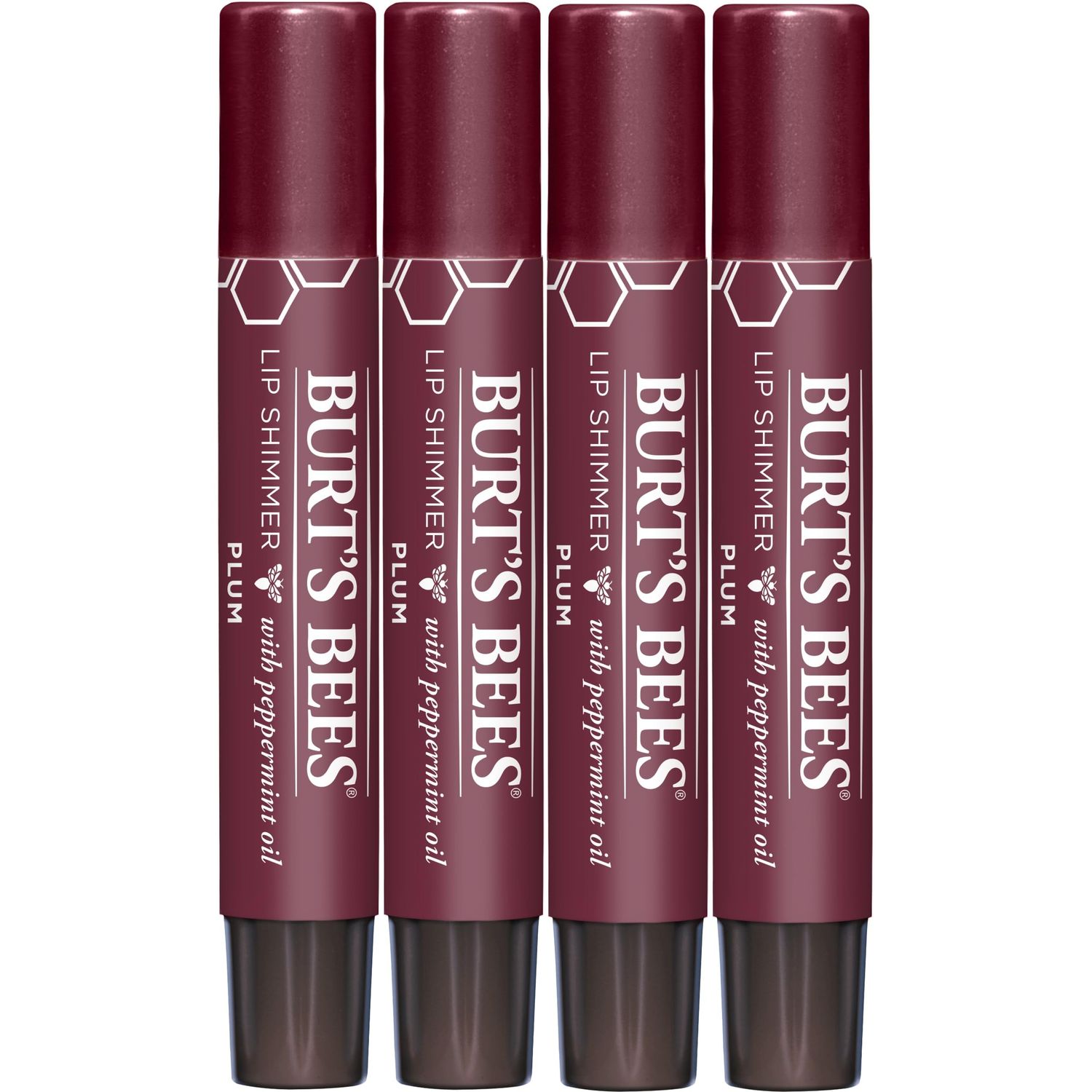 Burt&#39;s Bees Shimmer Lip Tint Stocking Stuffers Set, Tinted Lip Balm Stick, Moisturizing for All Day Hydration with Natural Glowy Pigmented Finish &amp; Buildable Color, Plum (4-Pack)