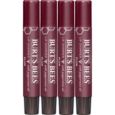 Burt&#39;s Bees Shimmer Lip Tint Stocking Stuffers Set, Tinted Lip Balm Stick, Moisturizing for All Day Hydration with Natural Glowy Pigmented Finish &amp; Buildable Color, Plum (4-Pack)