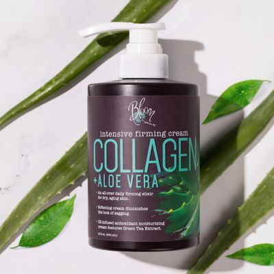 BLOOM Collagen Cream + Aloe Vera Moisturizer Body Lotion &amp; Face Cream | Dry Skin Rescue Collagen Lotion | Skin Tightening Cream | Skin Firming + Tightening Lotion | Body Skin Care Products, 15 Oz