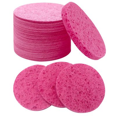 50-Count Large Compressed Facial Sponges for Estheticians,Daily Cleansing and Gentle Exfoliating- 100% Natural Cellulose Spa Sponge Perfect for Removing Dead Skin,Dirt and Makeup(Round 2.95&quot;,Pink)