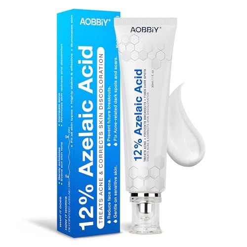 AOBBIY Azelaic Acid 12% Acne Cream: Premium Azelaic Acid Facial Cream - Redness Relief For Face, Redness Reducing Skin Care, Prevents Acne Breakouts, Ease Pimple Clarify Skin Soothe Irritation,1 Oz