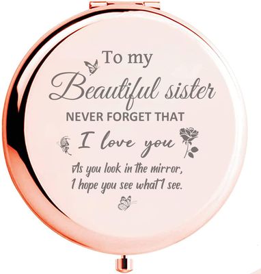 AYACON to My Beautiful Sister Rose Gold Funny Compact Mirror,Sisters Birthday Gift Ideas, Classmate Valentines Day Graduation Thanksgiving for Her