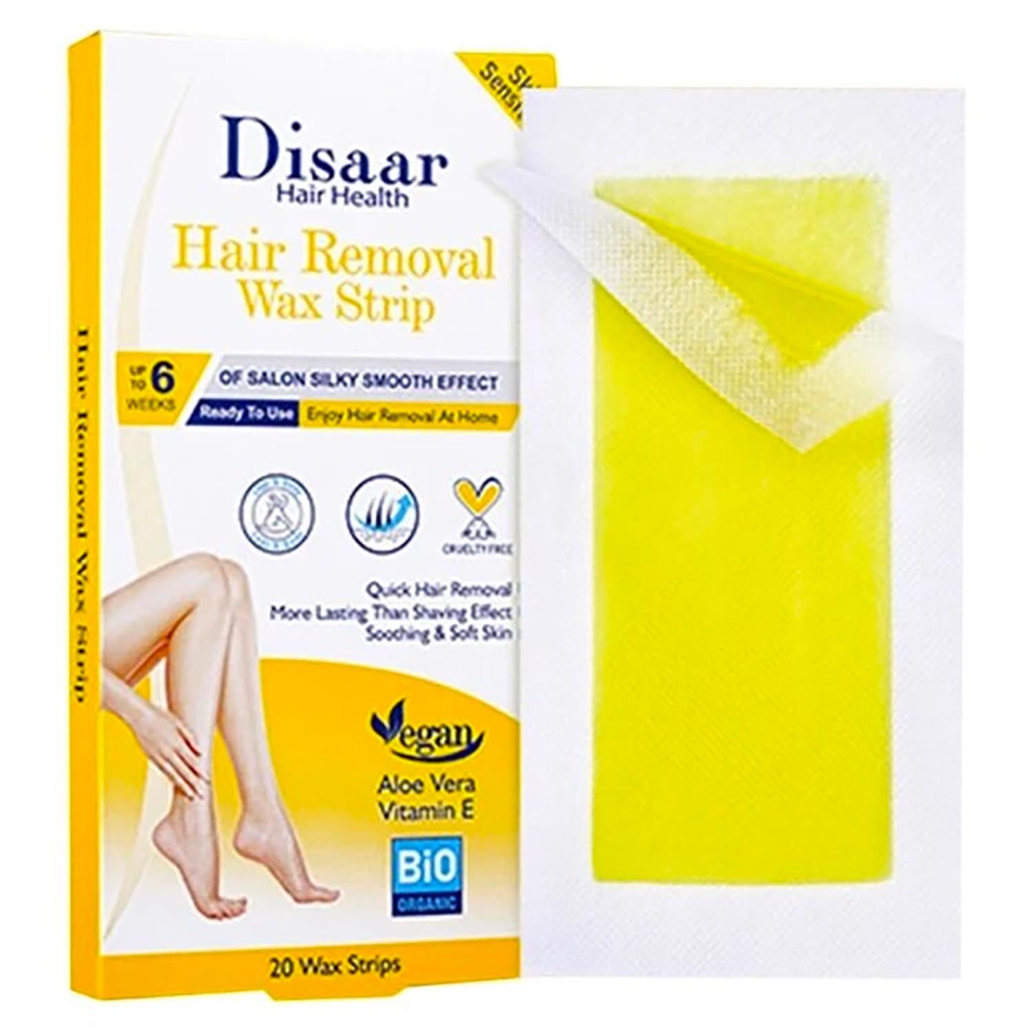 DISAAR BEAUTY Hair Removal Wax Strip Ready To Use At Home Armpit Leg Arm Bikini Area Natural Plant Extract Soothing Soft Skin 20PCS (Sensitive Skin (Aloe Vera + Vitamin E))