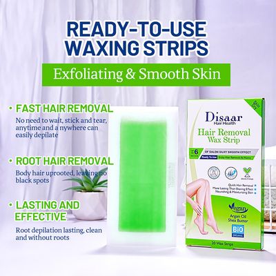 DISAAR BEAUTY Hair Removal Wax Strip Ready To Use At Home Armpit Leg Arm Bikini Area Natural Plant Extract Soothing Soft Skin 20PCS (Sensitive Skin (Aloe Vera + Vitamin E))