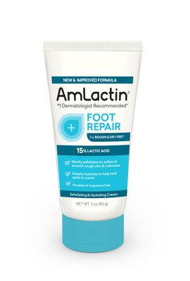 AmLactin Foot Repair Cream - 3 oz Cream for Dry Cracked Heels with 15% Lactic Acid - Exfoliator and Moisturizer for Dry Skin (Packaging May Vary)