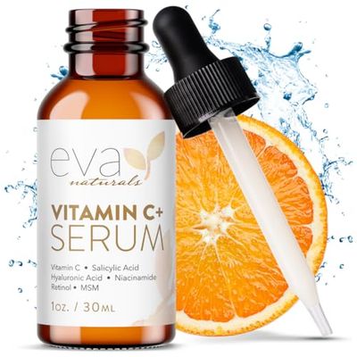 Eva Naturals Vitamin C Face Serum With Hyaluronic Acid - Anti Aging Serum - Reduce Dark Spots, Acne &amp; Wrinkles - Retinol, Niacinamide &amp; Salicylic Acid, Brightening Skin Serum for Glowing Skin