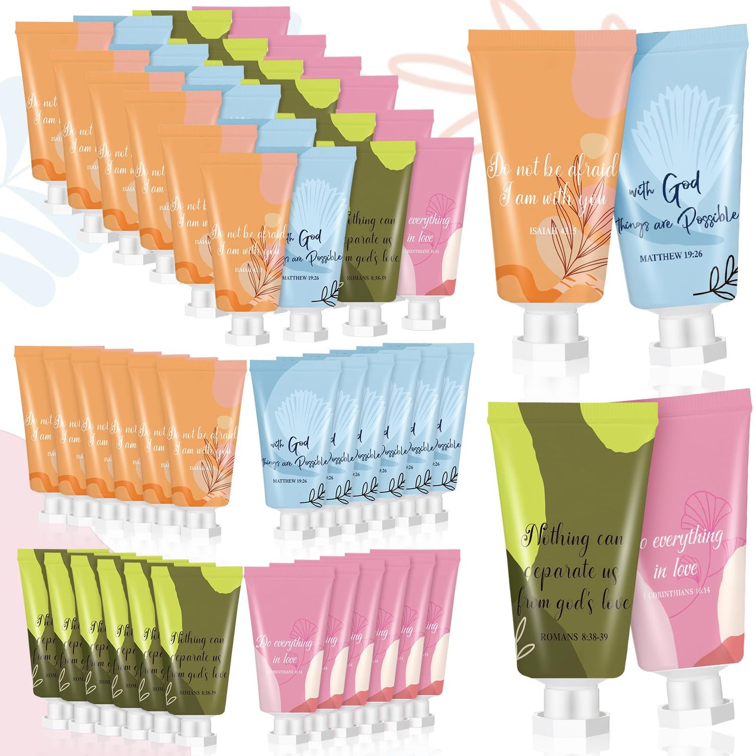48 Pcs Christian Hand Lotion Bulk Gifts for Women Bible Verse Mini Travel Hand Cream Bulk Christmas Gifts for Stocking Stuffers, Homeless Church Appreciation Teachers Coworkers Appreciation Gifts