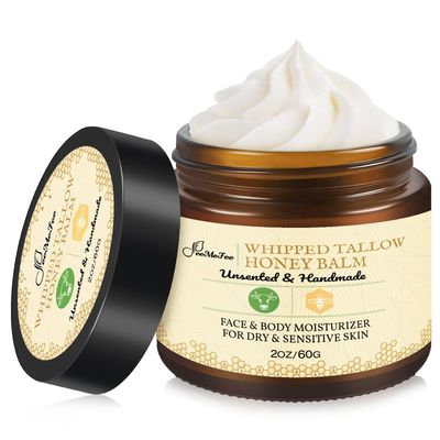 Beef Tallow for Skin 2oz | Tallow And Manuka Honey Balm | Unscented Tallow Face Moisturizer | Beef Tallow for Face | Organic Grass Fed Beef Tallow Balm | Whipped Beef Tallow Lotion Face Cream
